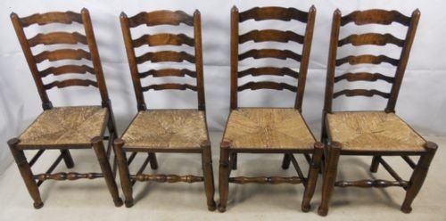 Set of Four Early 19th Century Elm Ladderback Dining Chairs