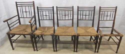 Set of Five Rush Seat Chairs in the Style of Morris & Co