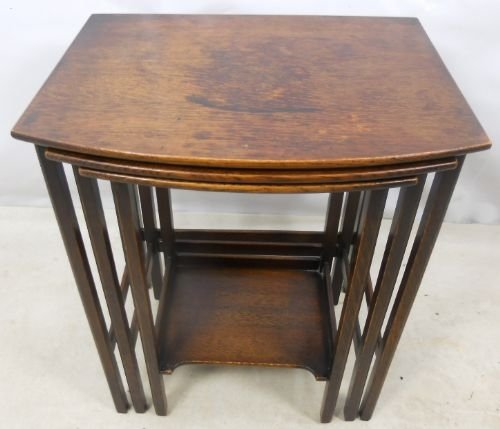 Antique Style Nest of Three Oak Coffee Tables