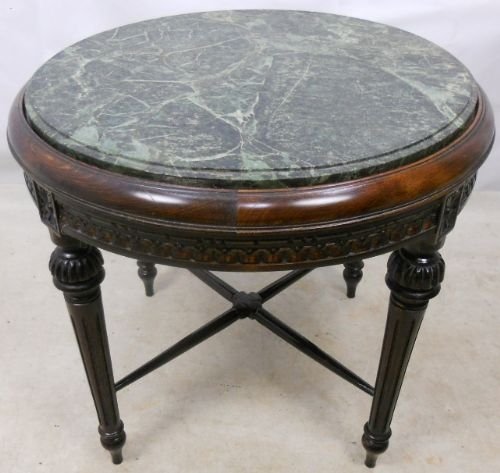 Georgian Style Round Mahogany Coffee Table / Stand with Inset Marble Top