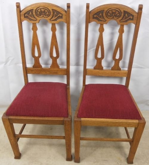 Pair of Art Nouveau Oak High-back Dining Chairs