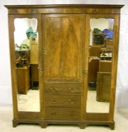 Edwardian Mahogany Three Door Combination Wardrobe