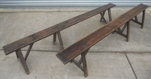 Pair Victorian Long Pine Benches