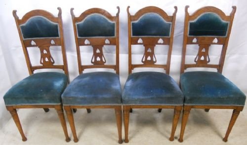 Art Nouveau Walnut Set of Four Dining Chairs
