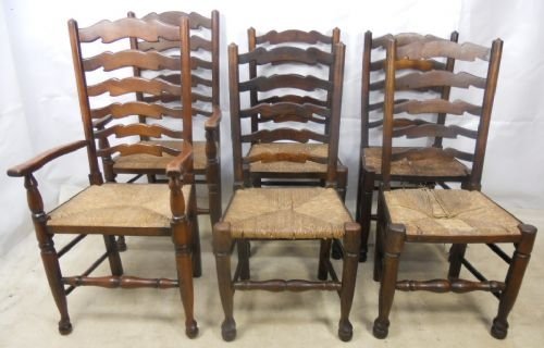 Six Similar Elm Ladderback Dining Chairs