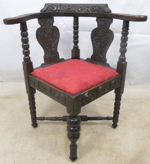 Victorian Dark Carved Oak Corner Chair