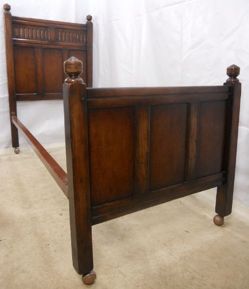 Antique Jacobean Style Panelled Oak Single Bed