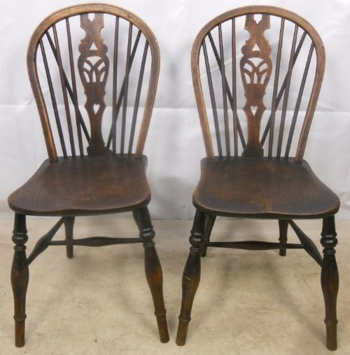 Pair Windsor Elm Stickback Chairs