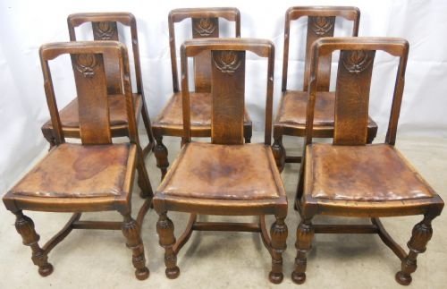 Set of Six Carved Oak Dining Chairs