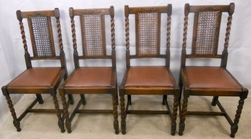 Set of Four Oak Barley Twist Dining Chairs