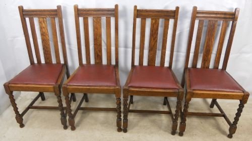 Set of Four Oak Highback Barley Twist Dining Chairs