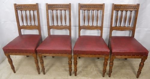 Late Victorian Set of Four Oak Dining Chairs