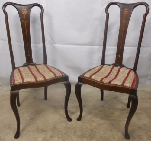 Pair Edwardian Inlaid Mahogany Dining Chairs