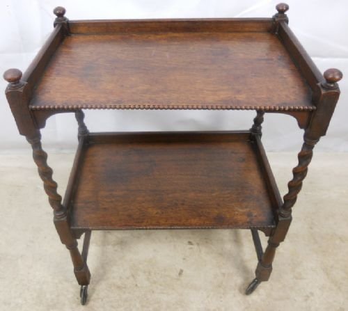 Oak Barley Twist Two Tier Tea Trolley