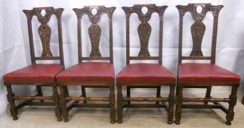 Set of Four Victorian Carved Oak Dining Chairs