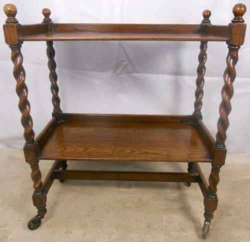 Quality Oak Barley Twist Tea Trolley