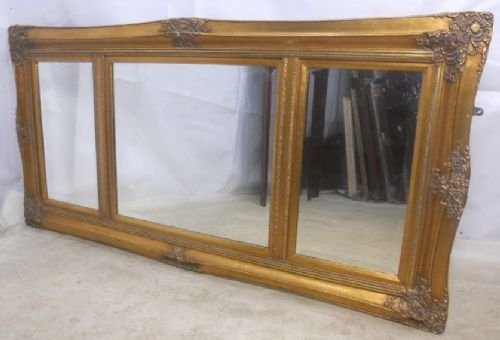 Gilt Framed Overmantle Mirror with Triple Glass Back