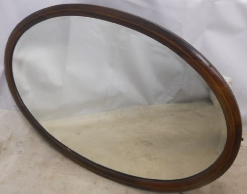 Edwardian Inlaid Mahogany Oval Hanging Wall Mirror