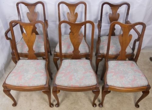 Set of Six Queen Anne Style Walnut Dining Chairs
