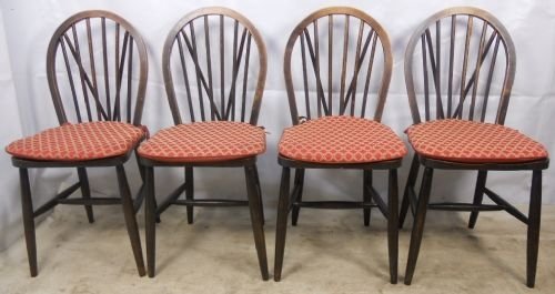 Set of Four Elm Stickback Dining Chairs