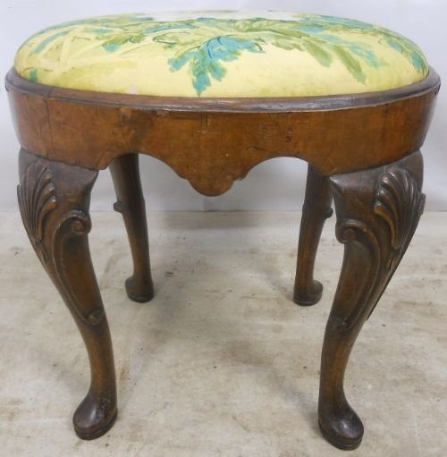 Queen Anne Style Carved Walnut Dressing Stool