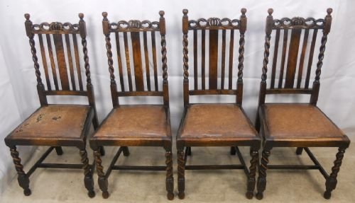 Set of Four Oak Barley Twist Dining Chairs