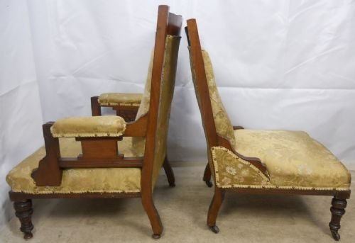 fig 1. Pair Edwardian Mahogany Ladies and Gents Salon Chairs