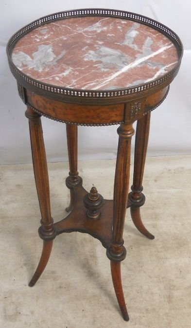 French Marble Top Plant Stand with Brass Decoration