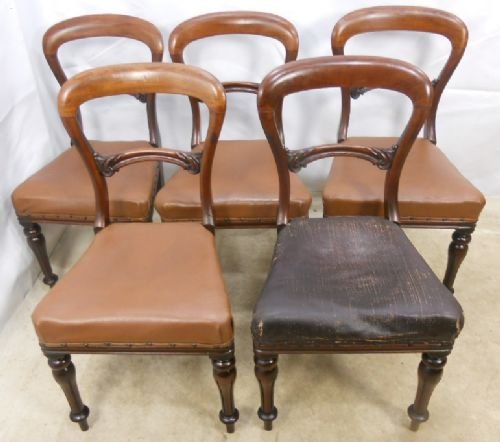 Set of Five Victorian Mahogany Balloon Back Dining Chairs