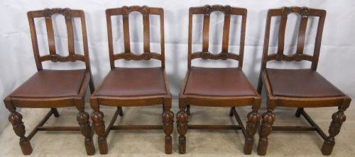 Set of Four Oak Carved Dining Chairs