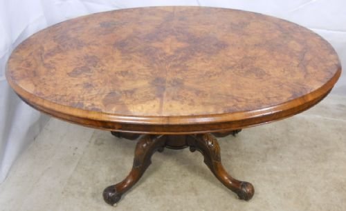 Victorian Oval Burr Walnut Pedestal Dining Table