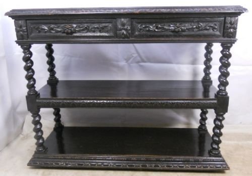 Victorian Dark Carved Oak Dumb Waiter Buffet