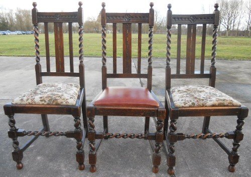 Set of Three Barley Twist Oak Dining Chairs
