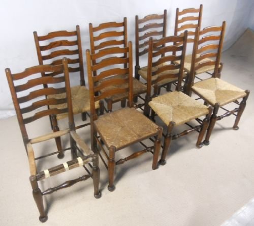 Set of Eight Elm Ladderback Dining Chairs