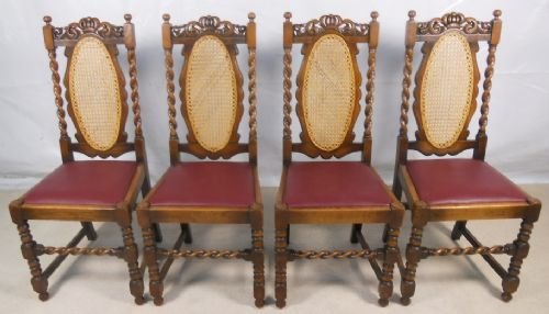Set of Four Barley Twist Oak Bergere Back Dining Chairs