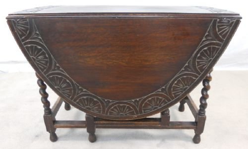 Large Carved Dark Oak Gateleg Dining Table
