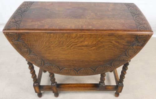 Carved Oak Gateleg Oval Dropleaf Dining Table