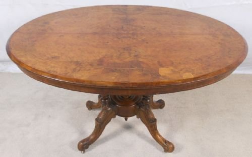 Victorian Oval Inlaid Walnut Pedestal Loo Table