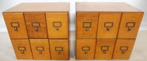 Pair Oak Index Filing Cabinets