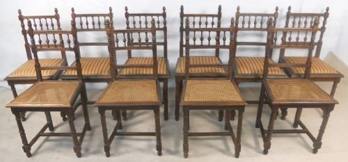 Set of Ten French Oak Dining Chairs