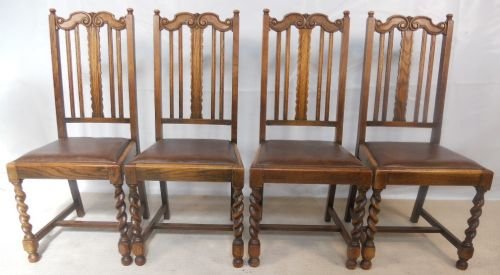 Set of Four Carved Oak High Back Dining Chairs