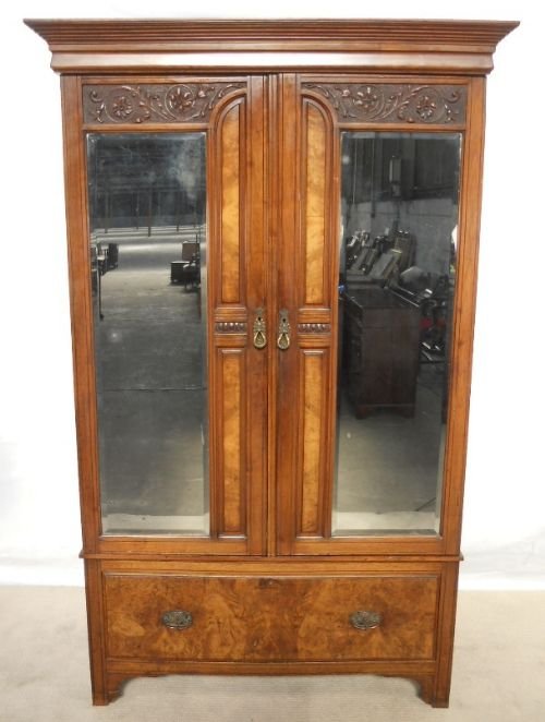 Edwardian Mahogany & Walnut Two Door Hanging Wardrobe