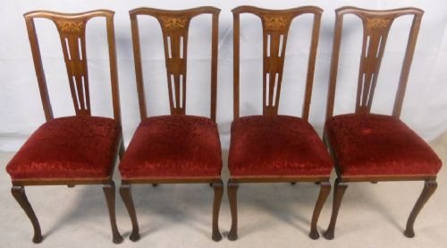 Set of Four Edwardian Inlaid Dining Chairs