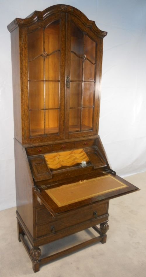 Carved Oak Bureau Bookcase