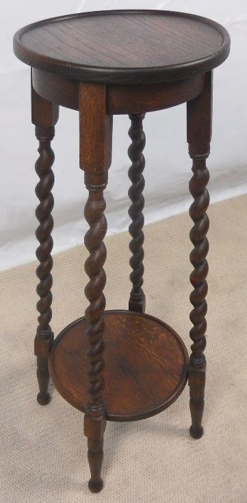 Oak Barley Twist Round Plant Stand