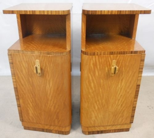 Pair Deco Maple Bedside Cabinets