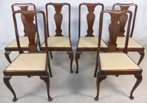 Set of Six Queen Anne Style Mahogany Dining Chairs