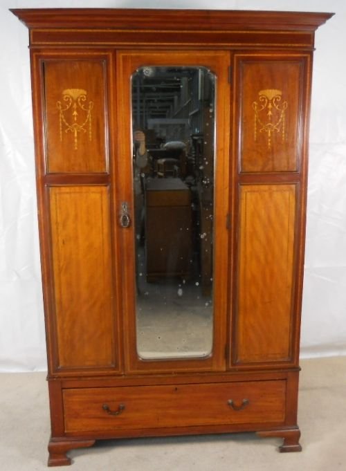 Edwardian Inlaid Mahogany Hanging Wardrobe