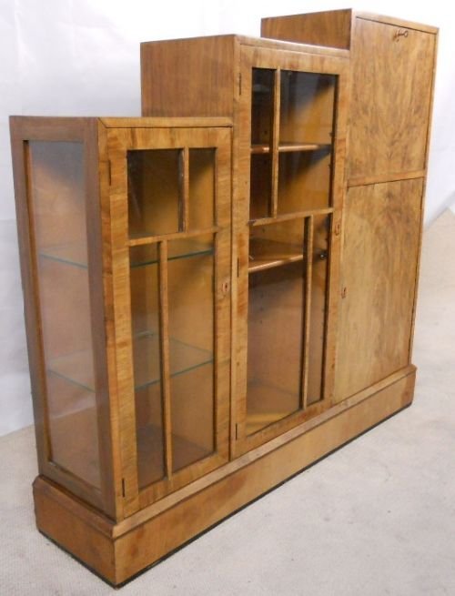 fig 1. Deco Walnut Bureau Bookcase Cabinet