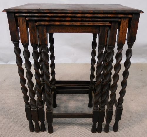 Nest of Four Oak Barley Twist Coffee Tables
